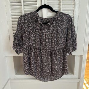 GAP Grey semi sheer floral print blouse, Size M